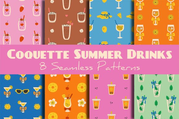 Coquette Summer Drinks Seamless Patterns: A Versatile Design Resource for Creative Projects