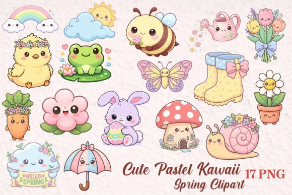 Cute Pastel Kawaii Spring Clipart: A Versatile Digital Design Resource