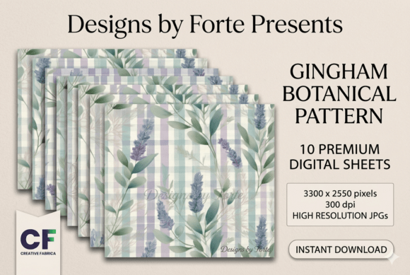 Gingham Botanical Digital Paper Pack