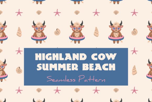 Highland Cow Beach Seamless Pattern: A Joyful Coastal Design