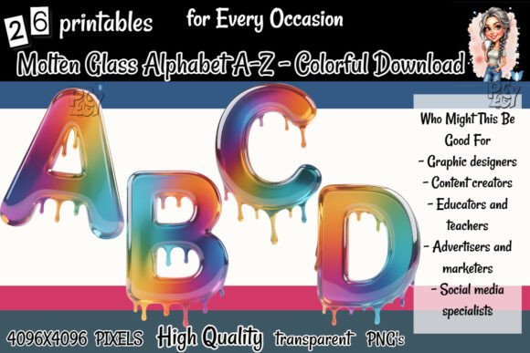 Molten Glass Alphabet A-Z Colorful Set: Creative Design with a Modern Twist