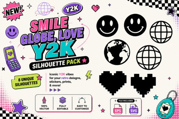 Smile Globe Love Pixel Y2K Silhouette