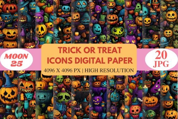 Trick or Treat Icons Digital Paper: A Versatile Resource for Halloween Design Projects
