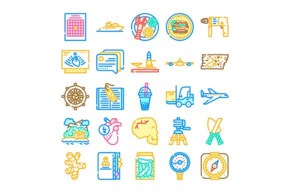 Variety Collection Line Art Icons Vector