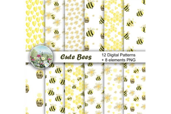 Watercolor Bee Patterns: Creative Digital Designs for Every Project